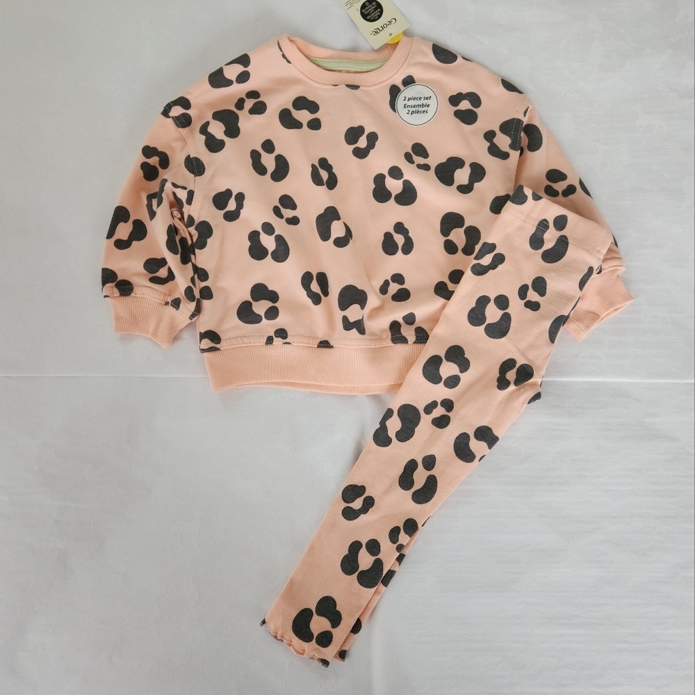 ✨️💕NWT George toddler girl 2-piece set light sweater leggings pink leopard 2T
